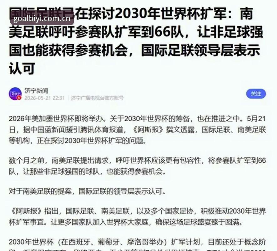 世界杯扩军至66队对中国男足意味着什么？从必一体育平台看足球格局变革